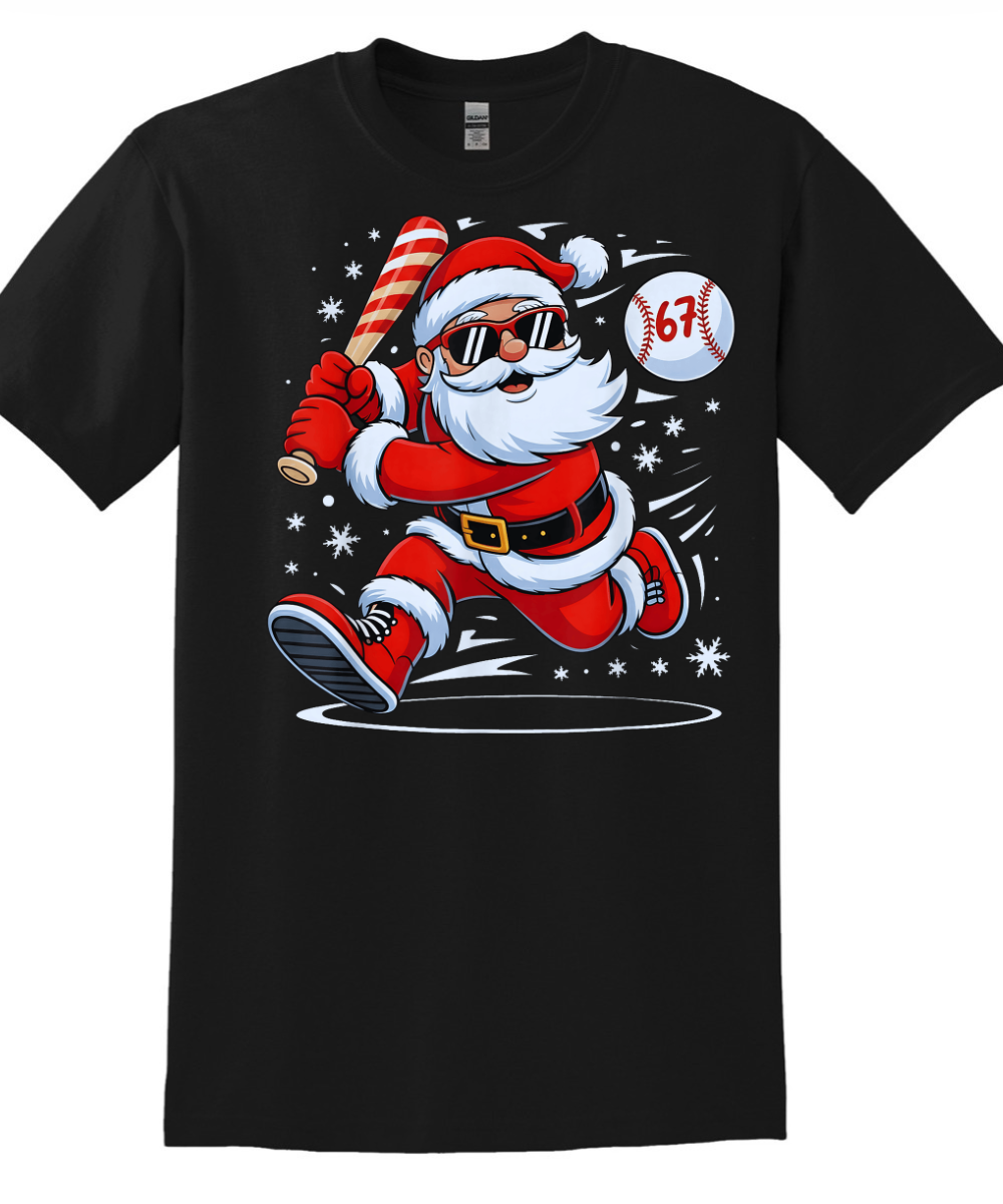 Youth 6-7 Santa Baseball T-Shirt
